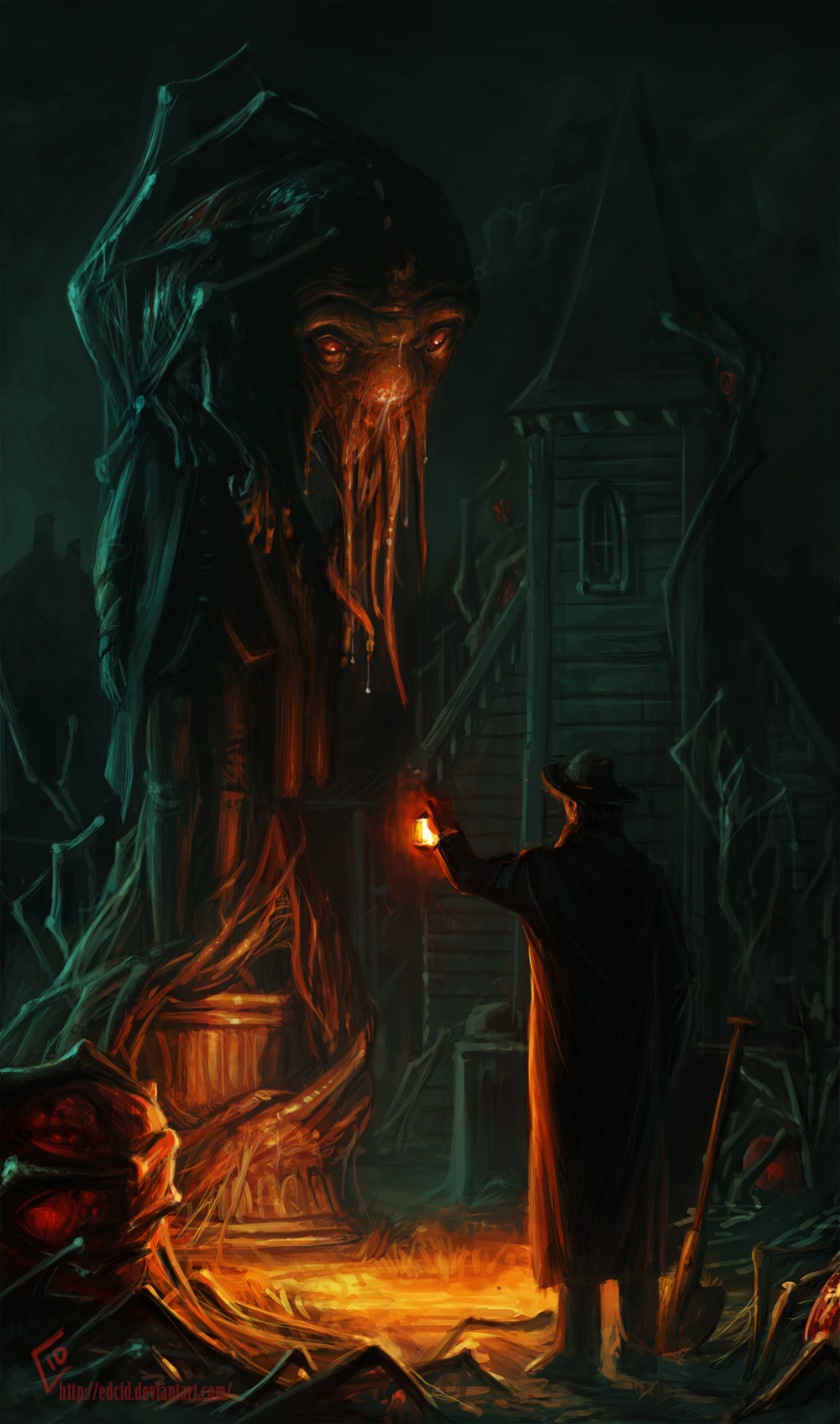 Cthulhu statue in front of a church