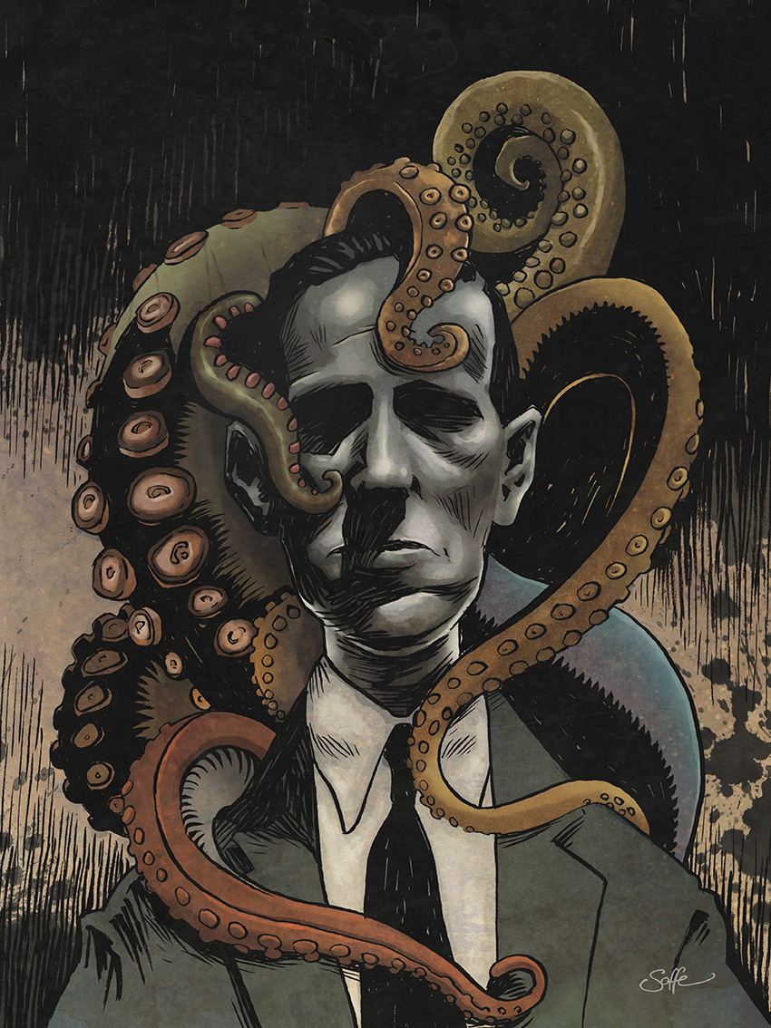 HP Lovecraft portrait with tentacles